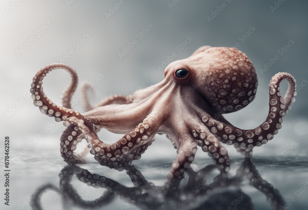 Fototapeta premium octopus, white, background, isolated, copy, space, text, advertisement, shot, marine, creature, tentacles, underwater, exotic