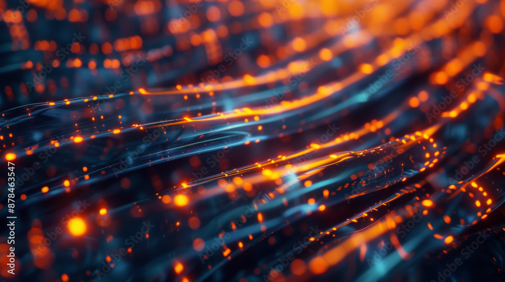 A backdrop of a server room with network cables and lights, network, dynamic and dramatic compositions, with copy space A backdrop of a server room with network cables and lights, network, dynamic and dramatic compositions, with copy space