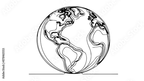 earth globe one-line illustration