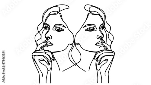 thoughtful faces one continuous line drawing 