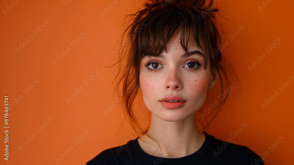 cute cute girl on an orange background cute cute girl on an orange background