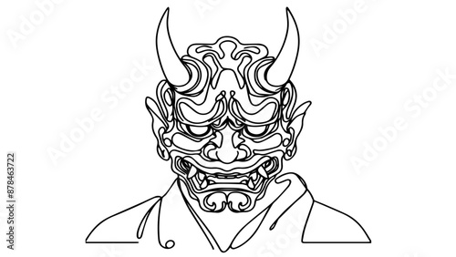 japanese traditional demon mask line art illustration