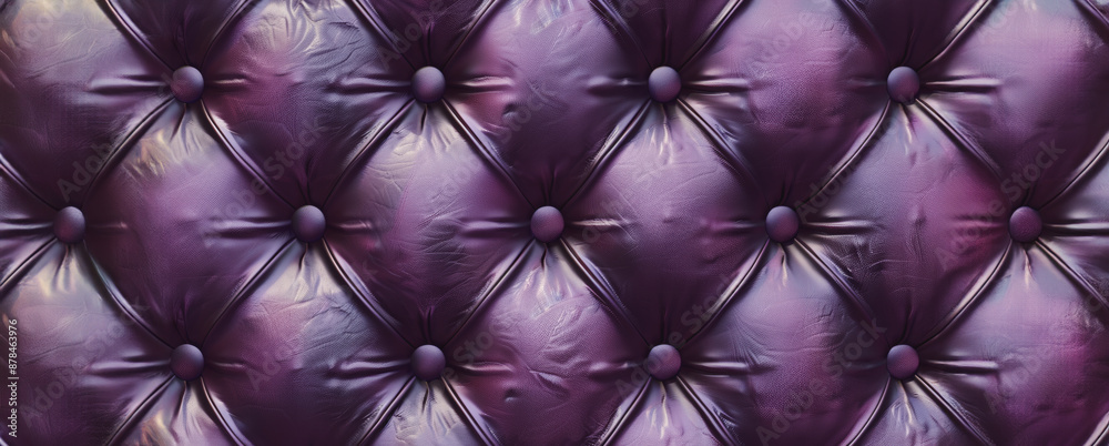 Purple leather upholstery with diamond tufting and buttons