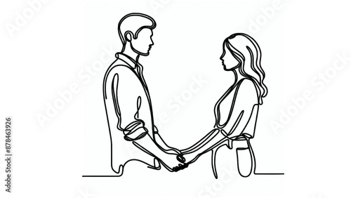 single line art of a couple holding hands