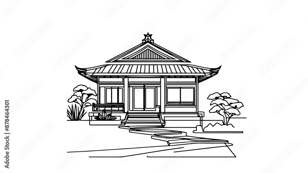 japanese temple one line drawing japanese temple one line drawing