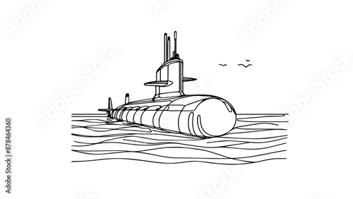 submarine one continuous  line illustration