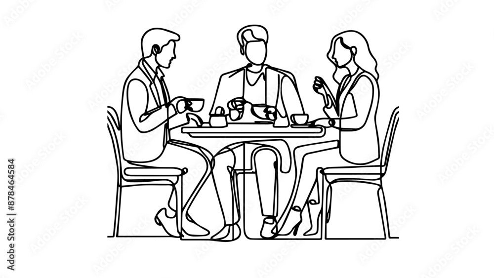 people at a cafe one line illustration people at a cafe one line illustration