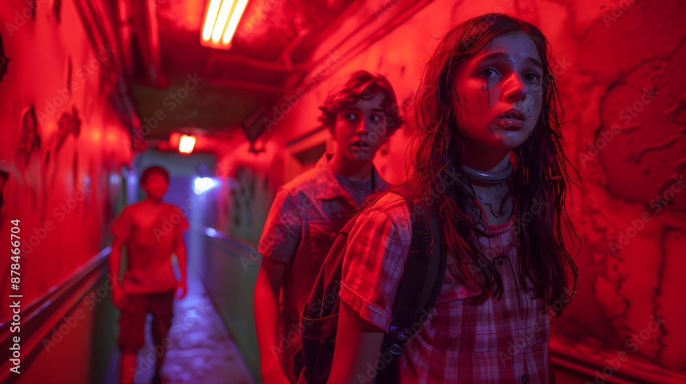 Eerie Adventures: Teenagers Exploring a Haunted Maze Filled with Unexpected Scares and Spooky Sounds Eerie Adventures: Teenagers Exploring a Haunted Maze Filled with Unexpected Scares and Spooky Sounds
