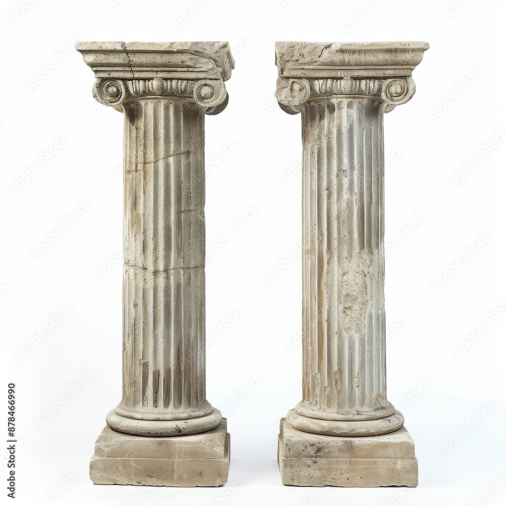 Two Ancient Greek or Roman Columns on white background Two Ancient Greek or Roman Columns on white background