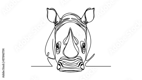 rhinoceros head front view single line illustration