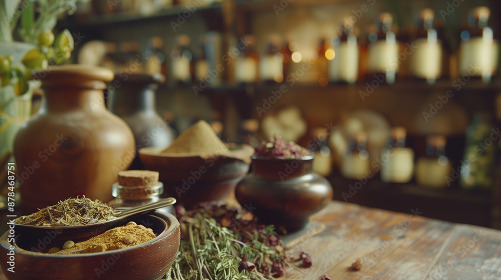 Fototapeta premium Medicines prepared from therapeutic herbs