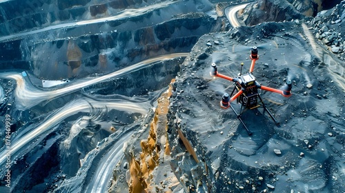 Aerial Drone Capturing Open-Pit Mining in Remote Quarry Landscape