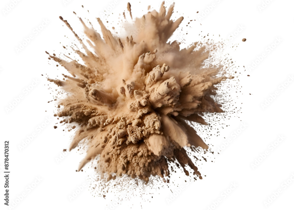 Beige color powder pulver explosion isolated on transparent background. Beige color powder pulver explosion isolated on transparent background.