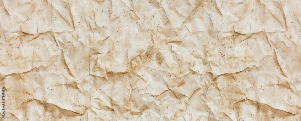 Close up view of crumpled light beige paper texture Close up view of crumpled light beige paper texture