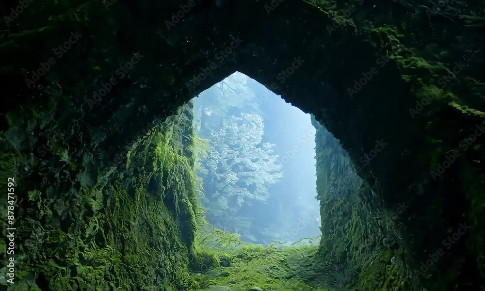 A Lush, Green Forest Scene with Dark, Misty Atmosphere A Lush, Green Forest Scene with Dark, Misty Atmosphere