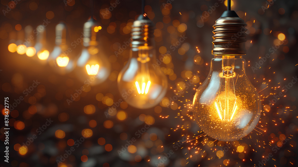 A background of light bulbs with sparks flying around them, A background of light bulbs with sparks flying around them,