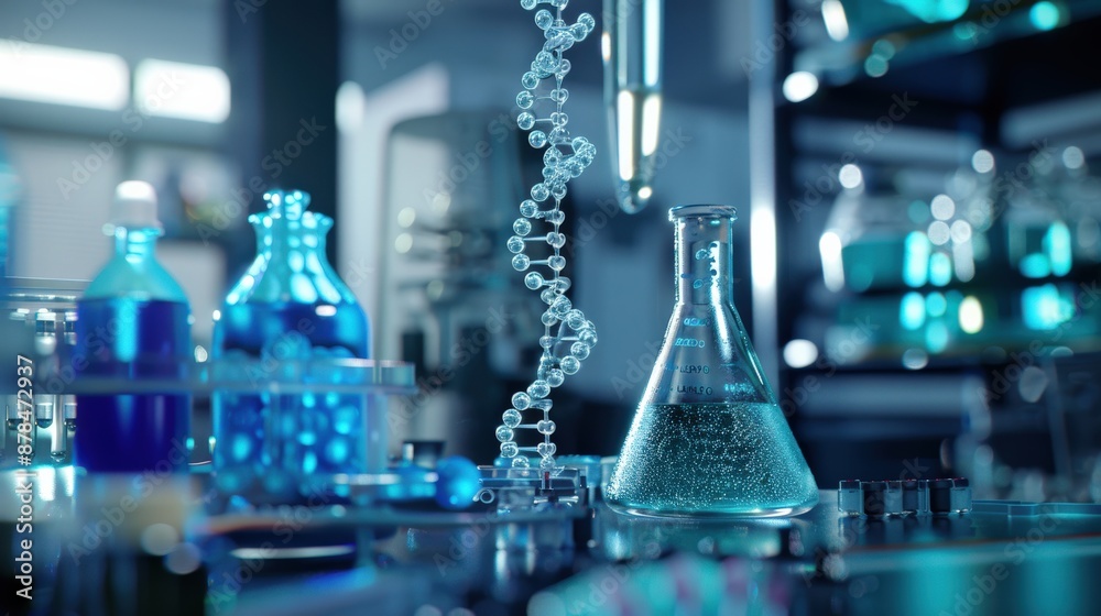 Fototapeta premium Lab scene showing the extraction of DNA strands for engineering