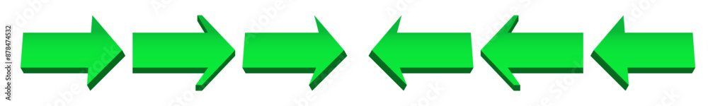 arrows 3d green icon. arrow sign three-dimensional shape with left and right direction of true stright symbol. isolated on white background. button for web, e-mail, e-commerce, graphics design