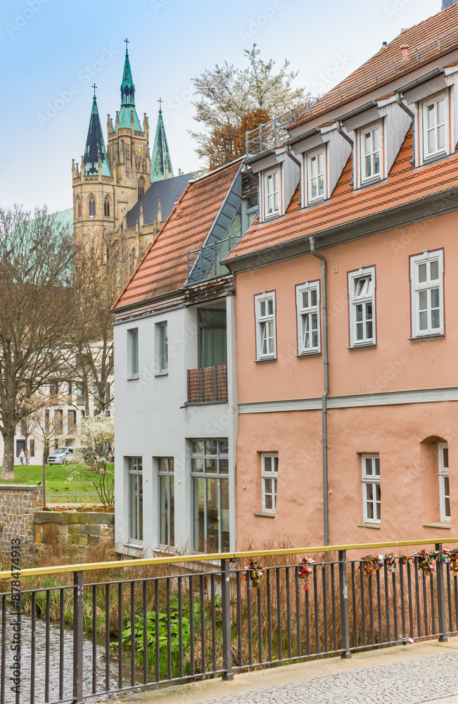 Bridge with locks in front of the cathedral in Erfurt, Germany