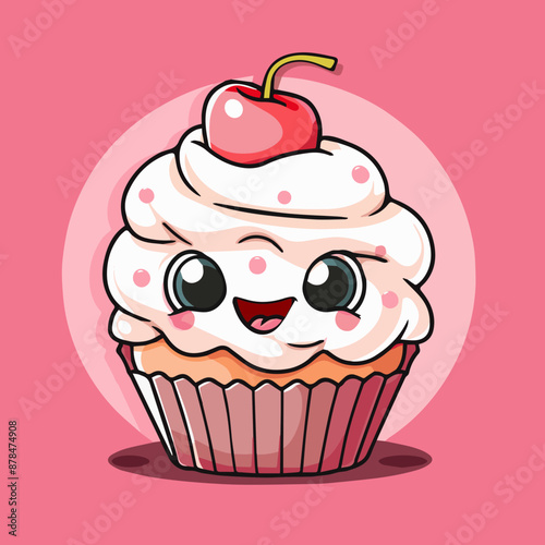 Cute Cartoon Cupcake Character