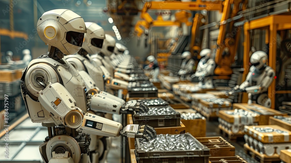 Robots handling and sorting various materials in a high-efficiency production environment. Robots handling and sorting various materials in a high-efficiency production environment.