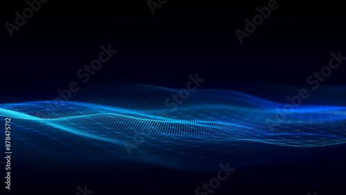 Wave of particles and lines. Big data visualization. Abstract color background with a dynamic wave. 3d rendering.