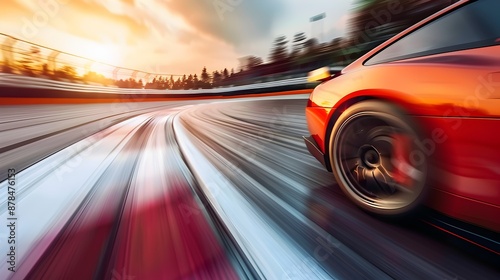 High-Speed Blurred Car on Racetrack Capturing the Thrill of Competitive Motorsport