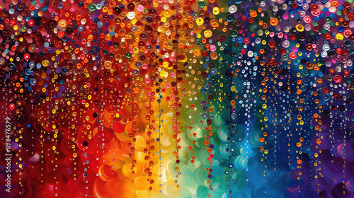 Fototapeta Naklejka Na Ścianę i Meble -  Elegant colorful with vibrant flower hanging branches illustration background. Bright color 3d abstraction wallpaper for interior mural, Generated by AI	