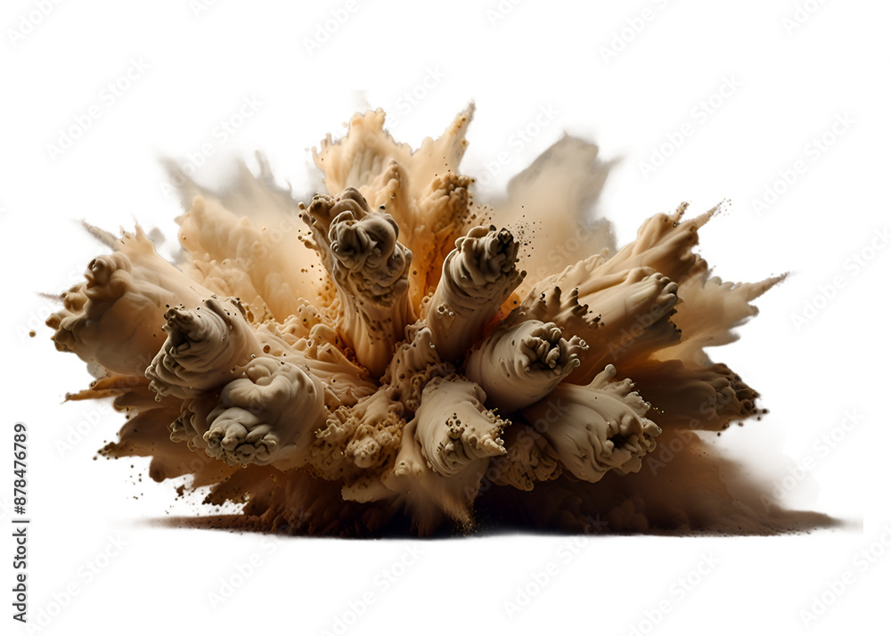 Beige color powder pulver explosion isolated on transparent background.