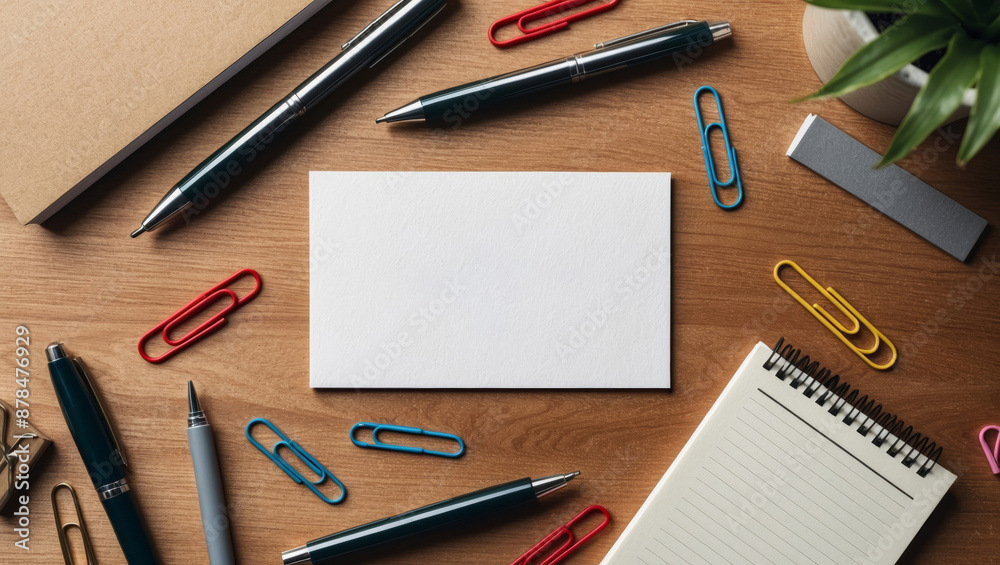 Elegant Blank Business Card Mockup on a Wooden Desk Elegant Blank Business Card Mockup on a Wooden Desk