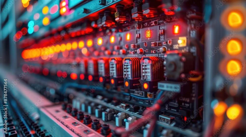 The electric wire behind the control board with lighting effect,Industrial Electrical Concept. The electric wire behind the control board with lighting effect,Industrial Electrical Concept.