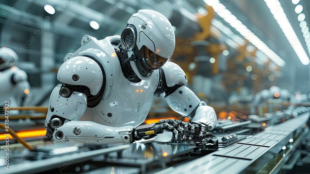 Robots handling delicate materials in a controlled manufacturing environment. Robots handling delicate materials in a controlled manufacturing environment.