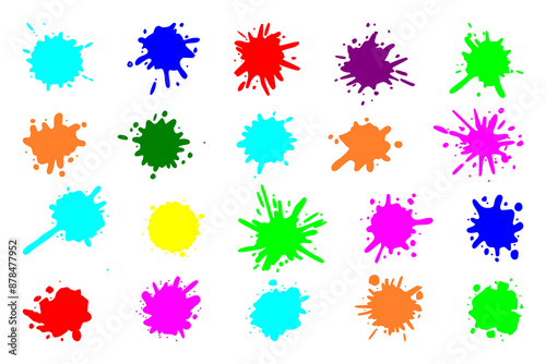 Color paint splatter. Colorful ink stains, abstract paints splashes and wet splats. Watercolor or slime stain vector set. Colorful stain and splash, splat messy, inkblot splashing illustration