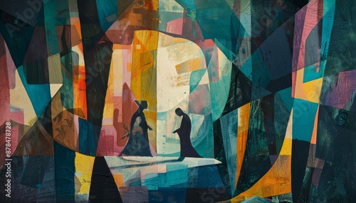 Abstract Depiction of the Return of the Prodigal Son with Vibrant Shapes