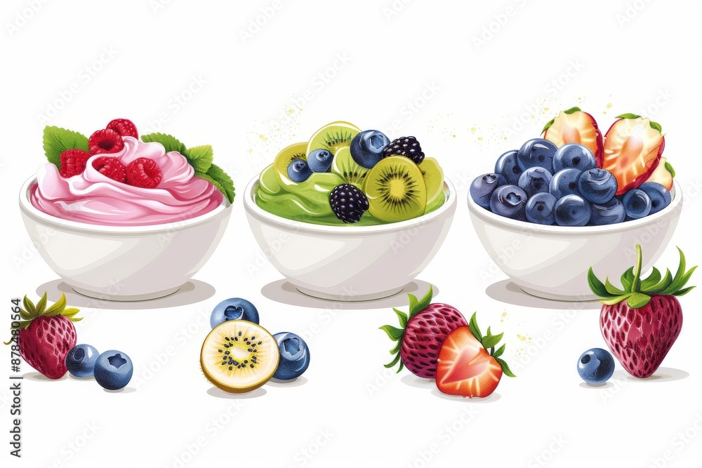 illustrations fruit and yogurt bowls illustrations fruit and yogurt bowls