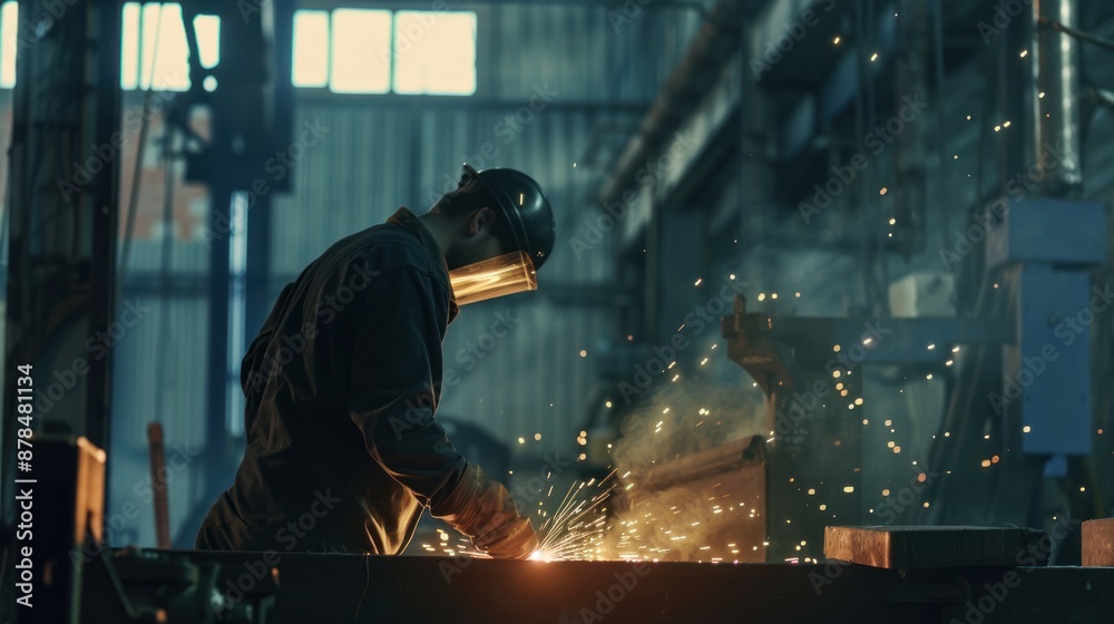 A Welder Works in a Busy Industrial Setting A Welder Works in a Busy Industrial Setting