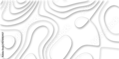 vector illustration 3d papercut wave line geometric curved white background, Topographic map of geology and contour map, papercut and multi layer cutout geometric white abstract pattern background.