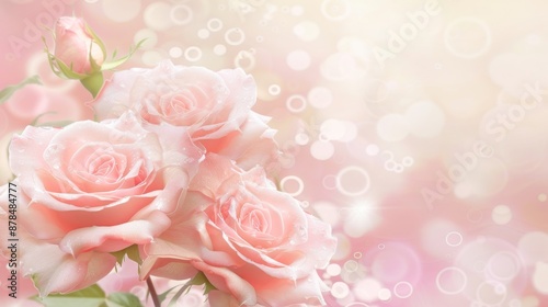 Blurred Background with Three Pink Roses – Romantic Floral Design