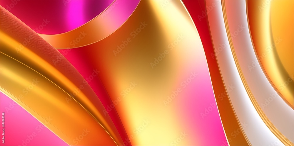 Abstract Artistic Representation with Overlapping Curved Metallic Shapes in pink Teal Gold on white Background Abstract Artistic Representation with Overlapping Curved Metallic Shapes in pink Teal Gold on white Background