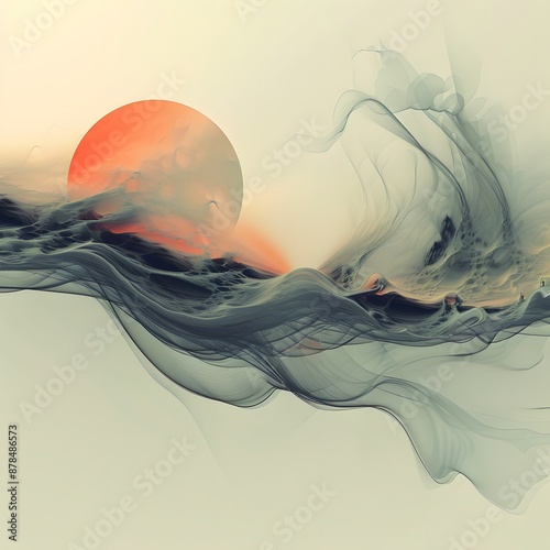 Abstract digital art with a Zen-inspired minimalistic approach, reflecting tranquility and balance. photo