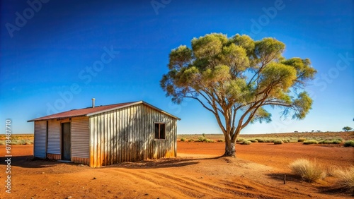 House in the Australian desert made from corrugated iron next to a tree, desert, Australian, corrugated, iron, from, House photo