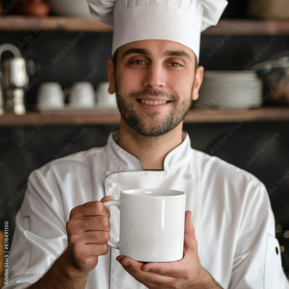 Chef Mug Mockup, Chef holding a mug, cook holding a mug Chef Mug Mockup, Chef holding a mug, cook holding a mug