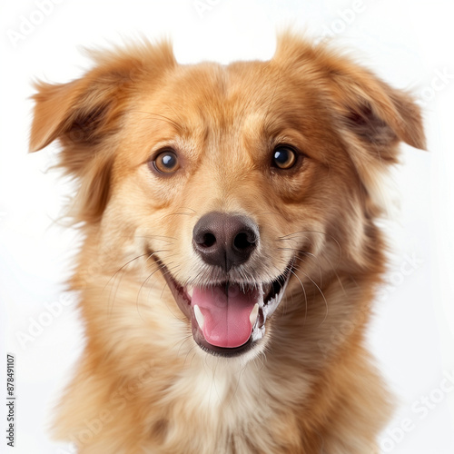 Close-up of a dog’s face on a white background