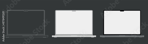 laptop mockup in clay, outline, and realistic style. laptop mock up Isolated on Background. Vector illustration