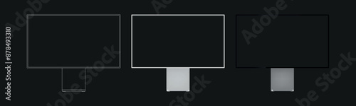 pc computer monitor mockup in clay, outline, and realistic style. Computer monitor mock up Isolated on Background. Vector illustration