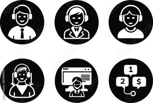 set of Customer service and support icon. support, service, help, business, customer, technology, call, online, contact