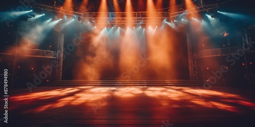 Stage Lights and Smoke  Empty stage  with spotlight illuminated the stage  Theater stage with light 