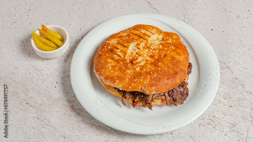 Tombik doner kebab isolated top view