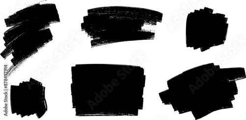 Ink and brush textured grunge stains set, vector illustration