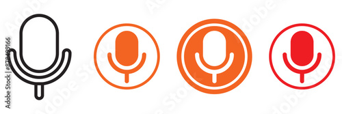 Mic on and mic off icon set in black color. Microphone on and microphone off in black. Microphone mute icon - Vector Icon